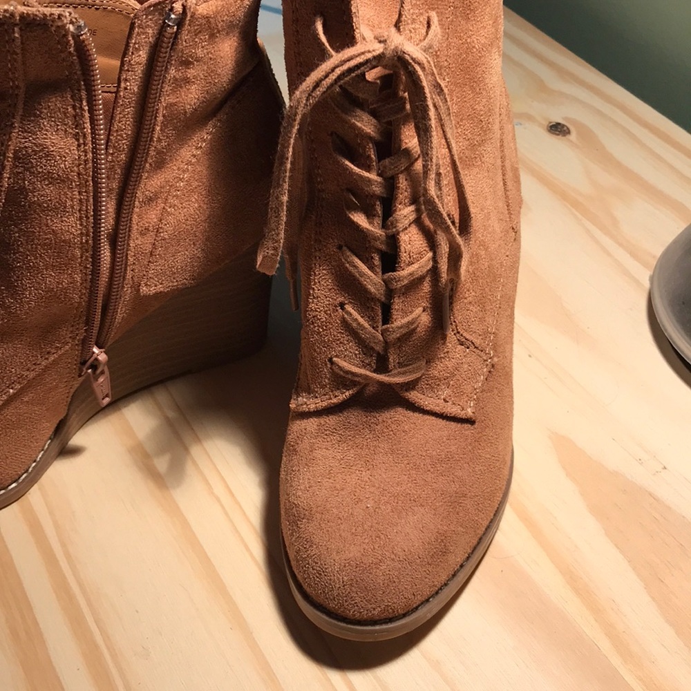 Target’s tawny brown “suede like” boots size 6